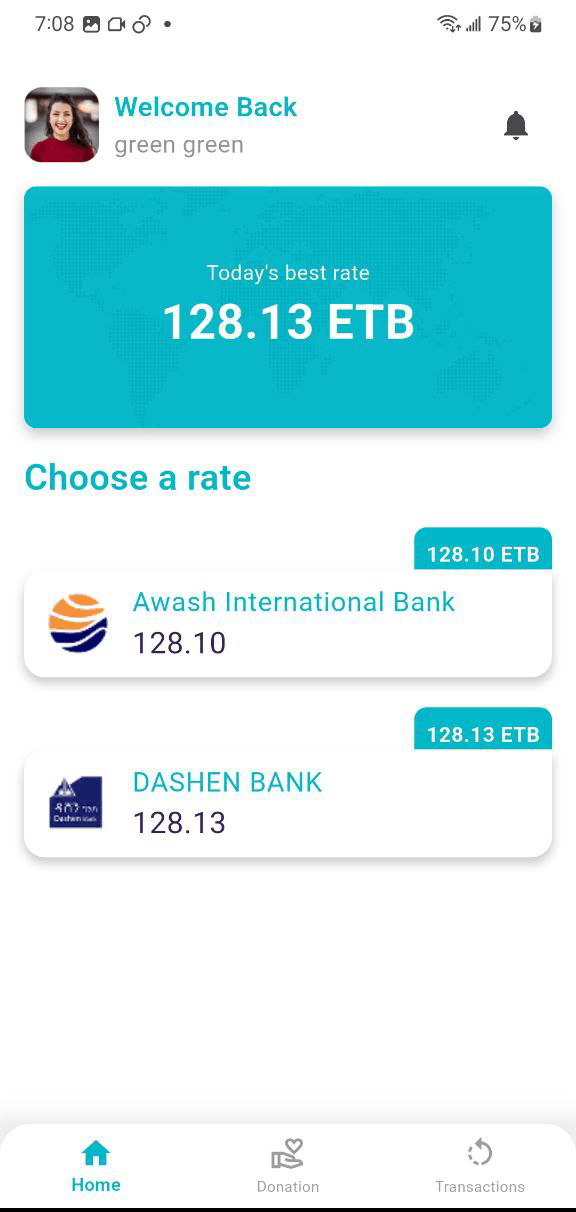 MojoPay App Screenshot showing the dashboard with transaction history